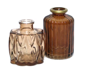 Glass Bottle Vases Dark & Light Brown Embossed Set 2 - Picture 1 of 8