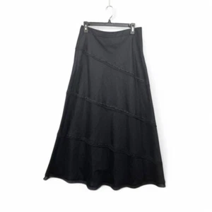Whimsigoth Black Linen Maxi Skirt Lace Mesh Detail Witchy Y2K Lagenlook 8 - Picture 1 of 6