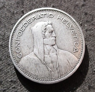 BIG OLD SILVER 5 FRANCS 1932 B COIN OF SWITZERLAND HELVETIA ~ WILHELM TELL Ag - Image 1 of 2