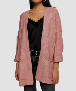 Topshop Nuevo con Etiquetas Talla S Cárdigan Largo Suéter Rosa Bolsillos Acanalados Gran Tamaño $68 - Imagen 1 de 4