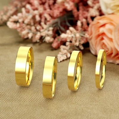 14K Yellow Gold 2mm 3mm 4mm 5mm Comfort Fit Men Women Flat Wedding Band Ring - Image 1 of 4