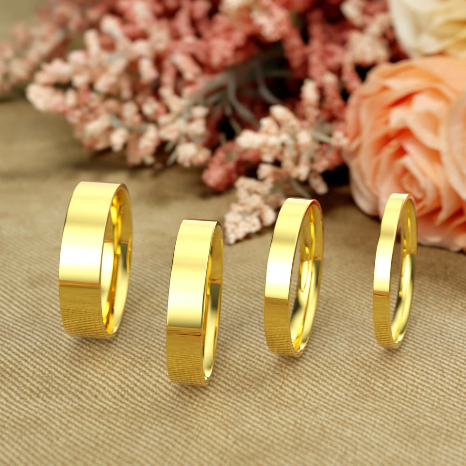 14K Yellow Gold 2mm 3mm 4mm 5mm Comfort Fit Men Women Flat Wedding Band Ring - Image 1 of 4