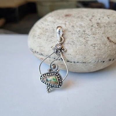 Colgante de piedras preciosas turquesa verde plata de ley 925 colgante llamativo PG5014 Foto 1 de 4