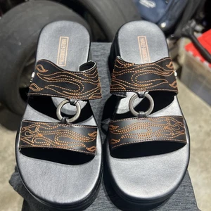 Vintage Harley-Davidson Flame Slide Sandals 82400 Black Platform Size 6 M EUC! - Picture 1 of 12