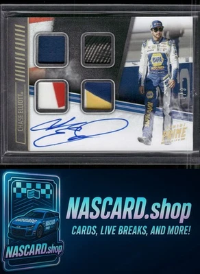 2019 Panini Prime #QMA-CE Chase Elliott Quad Materials Autographs Holo Gold #1/9 - Image 1 of 2
