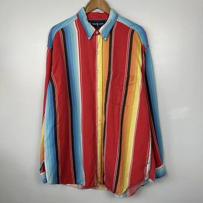 Polo Ralph Lauren Shirt, Vintage Striped, Blake Rainbow, Silk Linen, Mens XL - Image 1 of 4