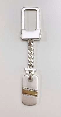 Portachiavi in argento 925 e oro 18Kt 750 con piastrina rettangolare vintage '80 - Immagine 1 di 4