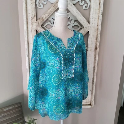 Blusa Top para Mujer Colección NY Manga Campana Acampanada Adornada en Desplazamiento Floral Foto 1 de 4