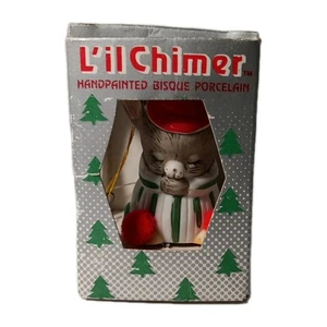 Vintage LIL Glockenspiel Biskuitporzellan Weihnachtsschmuck Glocke Jasco Maus mit Box - Bild 1 von 7