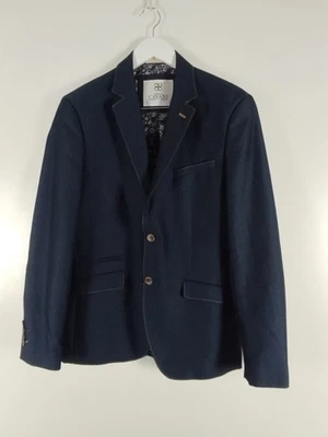 House of Cavani Blazer Jacket Mens 38 RNavy Blue Denim Look Smart Casual Wedding - Image 1 of 4