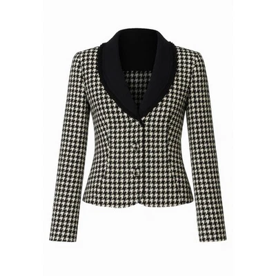 Blazer feminino novo com etiquetas Shomi By Miller Shor preto e branco Houndstooth tamanho 18 pequeno - Imagem 1 de 4
