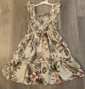 Children's Place Girl's Size 10-12 Beige & Pink Floral Smocked Sundress - Picture 1 of 8