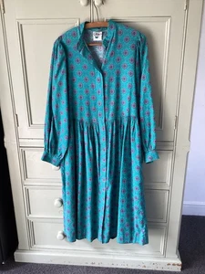 VINTAGE LAURA ASHLEY DRESS MADE IN GREAT BRITAIN - TEAL GRANDAD COLLAR VGC 10 - Picture 1 of 10