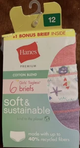 Hanes Premium Girls Size 12 Soft & Sustainable Cotton Tagless Briefs - 6pk - Picture 1 of 3
