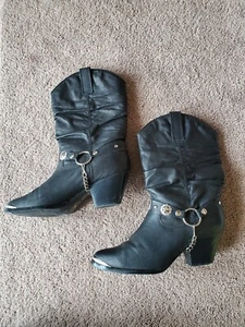 Dingo Olivia Slouch Black Leather Western Cowgirl Boots Women's 6.5W - Picture 1 of 6