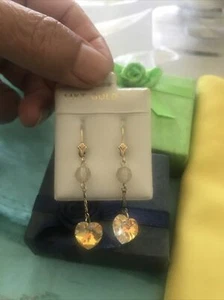 14k Yellow gold Heart ❤️dangling earrings  2’ Long Pierced Finest Jewelry - Picture 1 of 11