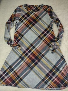 R&K Red/Black/Orange/Yellow/Gray Plaid Long Sleeve Dress Women's Size 4 - Picture 1 of 11