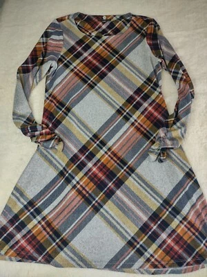 Vestido para mujer R&K rojo/negro/naranja/amarillo/gris a cuadros manga larga talla 4 Foto 1 de 4