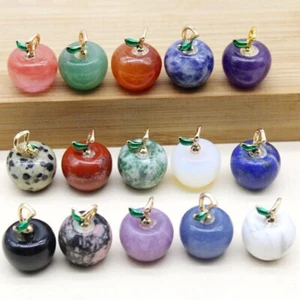 100pcs 14mm Apple Statue Pendant Natural Crystal Stone Carved Necklace Jewelry - Picture 1 of 6