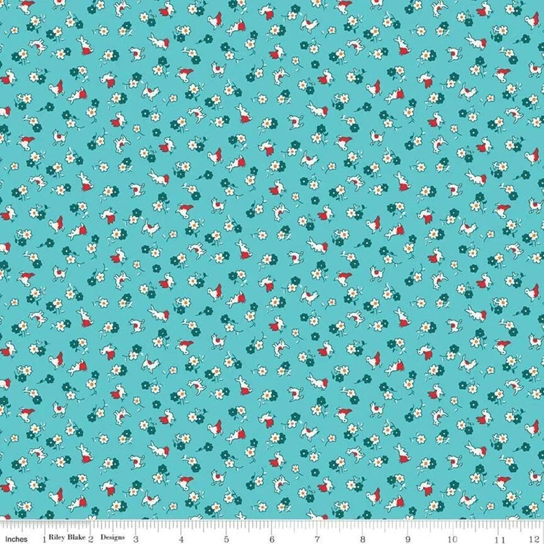 1/4 Yarda 9”x42” Riley Blake "Storytime 30s" Animales Teal Edredón Algodón Foto 1 de 1