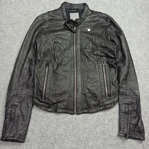 G-Star RAW Womens Genuine Leather Jacket Size S Black Lamb Grain Moto Zip Biker - Picture 1 of 18