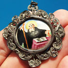 AWESOME SILVER ST BENEDICT RELIQUARY MEDAL OLD MONTSERRAT VIRGIN RELIGIOUS RELIC