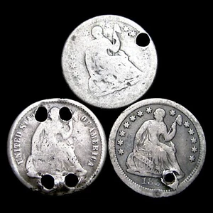 Lot of 3 Seated Liberty Half Dime Silver Nice Details Holed Coin Lot ---- #019D - Picture 1 of 2