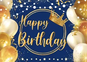 7X5ft Happy Birthday Backdrop Blue Birthday Party Backdrop Birthday Banner Bi... - Picture 1 of 7