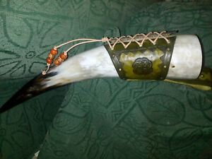 Drinking Horn with Celtic Style Leather Belt Holder unused
