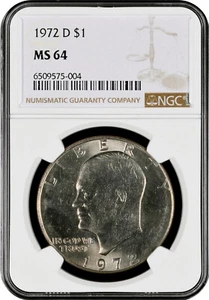 1972 ~ D EISENHOWER DOLLAR ~ DOPPELTE DIE VORSEITE (DDO-101) ~ NGC BEWERTET MS 64 - Bild 1 von 3