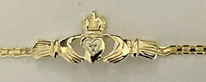 Brand New 14kt Solid Gold Dia Heart Claddaugh #743Y Anklet 10" - Picture 1 of 4