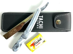 FREE 5BLADES + CLASSIC STAINLESS STEEL STRAIGHT EDGE BARBER RAZOR SALON SHAVETTE - Picture 1 of 11