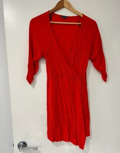 Sheike Faux Wrap Short Sleeve Mini Dress Orange/Red Size 8 - Picture 1 of 12