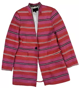 womens pink orange stripe Banana Republic long one button blazer suit jacket M - Picture 1 of 10