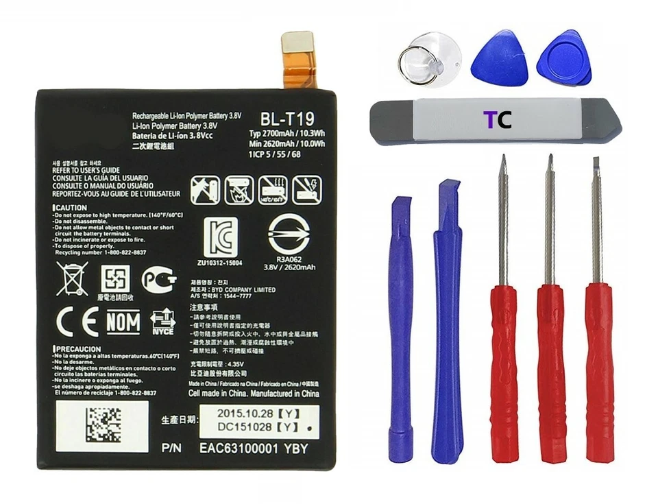Batería compatible con LG BL-T19 BLT19 Google Nexus 5X H790 H791 H798 2700 mAh + Herramientas Foto 1 de 3