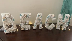 Shell Letters Beach Decor "BEACH" Sign Seashells Seashell Hand Decorated Gift - Picture 1 of 8