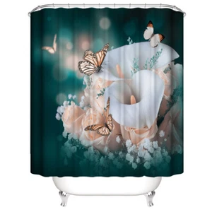 Flower Butterfly Shower Curtain Pink Rose Bathroom Decor with Hooks 72 Inches us - Picture 1 of 5