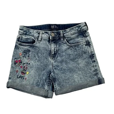 Gap джинсовой ткани Jean Midi шорты любовь и мир вышитая кислота стирка размер 10 - Изображение 1 из 4