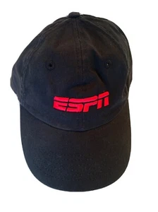 ESPN Logo Cap 100% Cotton Adjustable Buckle Back Unisex Adult Black Red 6 Panel - Picture 1 of 5