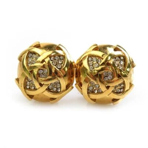CHANEL Authentic Earrings Metal Rhinestone Gold Silver good condition VN02 - Picture 1 of 4