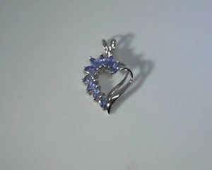 Tanzanite Heart Pendant 14k White Gold Marquise Navette (9) stones1ctw - Picture 1 of 3