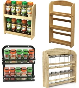 2/3 TIER SPICE HERBS JARS RACK HOLDER STAND NATURAL BAMBOO WOOD WALL MOUNTED NEW - Picture 1 of 15