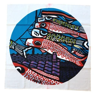 Clifton Karhu Block Print Furoshiki Wall Hanging Carp Fish Windsock 35.5" x 36" - Picture 1 of 8