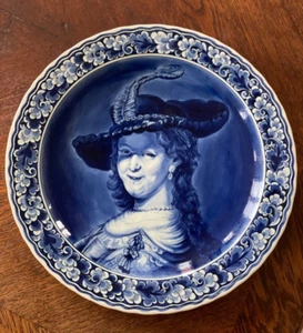 Seltener Großer Delfts Blauw Wandteller von Zenith "Saskia" nach Rembrandt 41cmø - Bild 1 von 10
