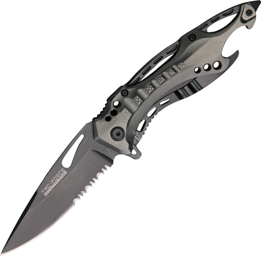 Tac Force Linerlock A/O Gun Metal Gray & Blk Aluminum Handle Folding Knife 705GY - Image 1 of 1