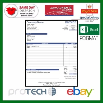 Professional Invoice Format 2024 On Excel For Businesses UK One Time Purchase - Image 1 of 3
