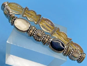 Enamel Black & Beige Silver-Tone Decorative Sections Double Stretch Bracelet - Picture 1 of 7