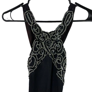 Vintage 90er Blondie & Me schwarz Glitzer Seitenschlitz langes formelles Ballkleid 3/4 - Bild 1 von 7