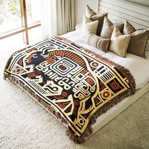 Woven Desert Buffalo Blanket Aztec Native American Quilt Tapestry Southwestern - Picture 1 of 10