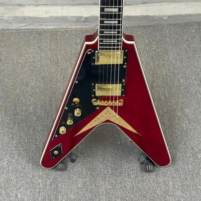 Factory Left Hand Red V Electric Guitar Solid Body Gold Parts HH High Quality  - Image 1 of 4